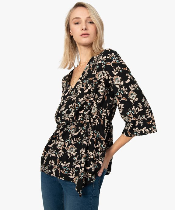 Blouse femme à motifs fleuris resserrée à la taille vue1 - GEMO(FEMME PAP) - GEMO