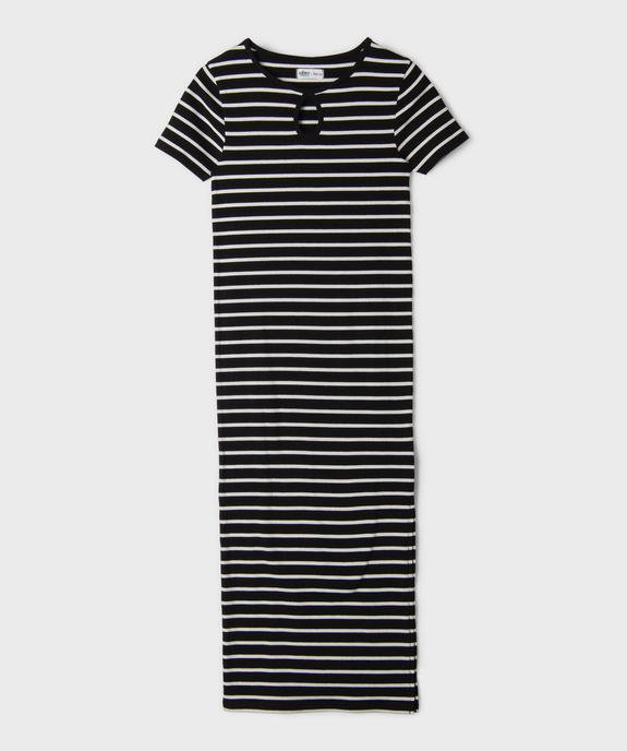 Robe longue en maille côtelée rayée fille vue1 - GEMO 4G FILLE - GEMO