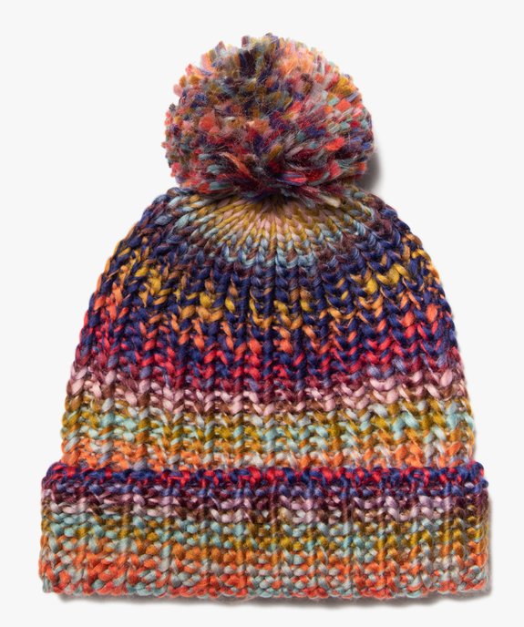 Bonnet femme en maille multicolore avec pompon vue1 - GEMO (ACCESS) - GEMO