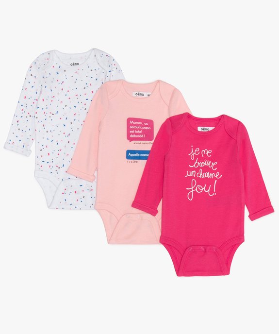 Body bébé fille évolutif à manches longues (lot de  3) vue1 - GEMO(BB COUCHE) - GEMO