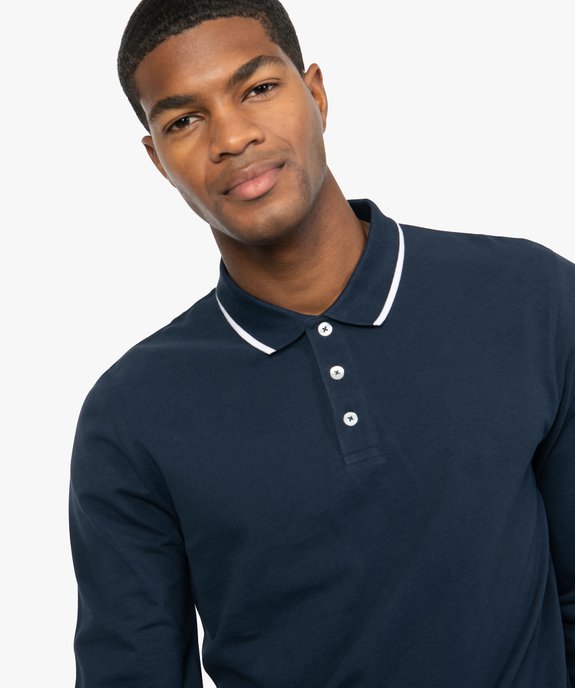 Polo homme à manches longues en coton bio vue2 - GEMO 4G HOMME - GEMO