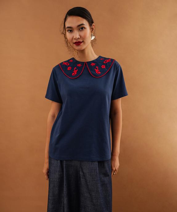 Tee-shirt col claudine brodé femme vue4 - GEMO(FEMME PAP) - GEMO