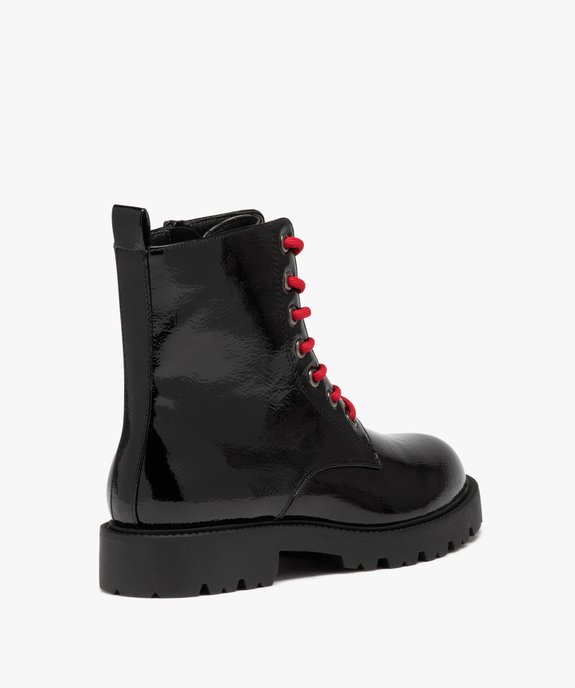 Boots femme mid-cut dessus uni verni à lacets colorés vue4 - GEMO (CASUAL) - GEMO