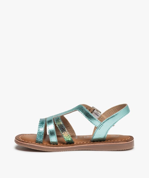 Sandales fille à talon plat et brides brillantes en cuir vue3 - GEMO (ENFANT) - GEMO