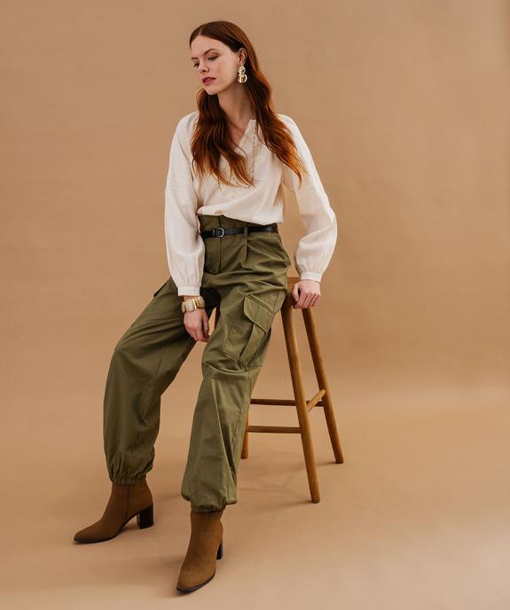 Pantalon cargo à taille haute avec ceinture femme vue5 - GEMO(FEMME PAP) - GEMO