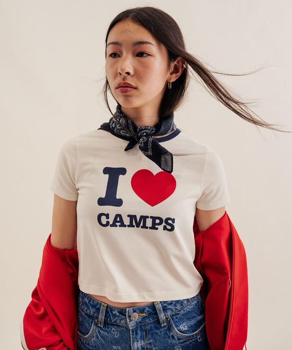 Tee-shirt manches courtes coupe courte imprimé fille - Camps United vue1 - CAMPS GEMO FOR GOOD - GEMO