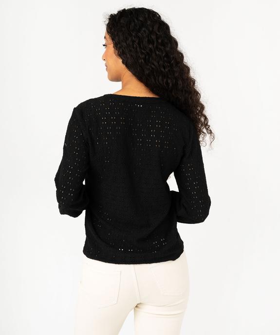 Tee-shirt manches longues en maille ajourée femme vue3 - GEMO 4G FEMME - GEMO