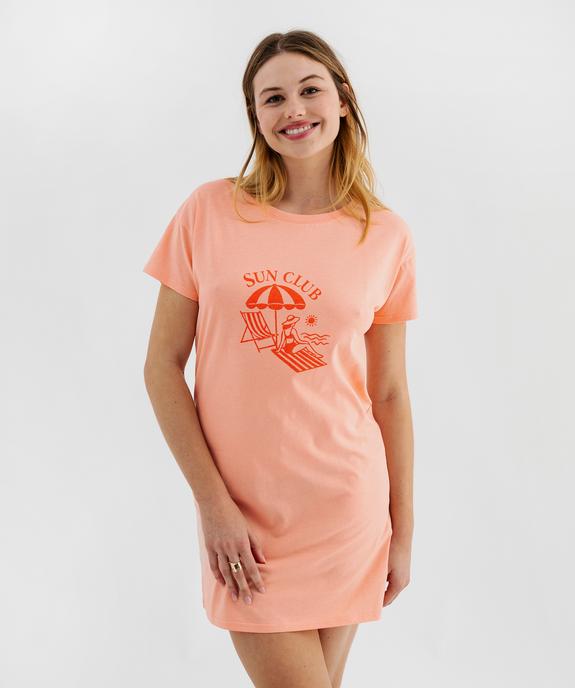 Chemise de nuit manches courtes en jersey de coton femme vue2 - GEMO 4G FEMME - GEMO