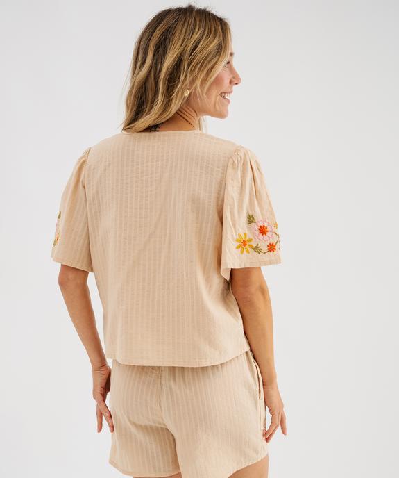 Haut de pyjama en coton avec motifs brodés femme vue3 - GEMO(HOMWR FEM) - GEMO