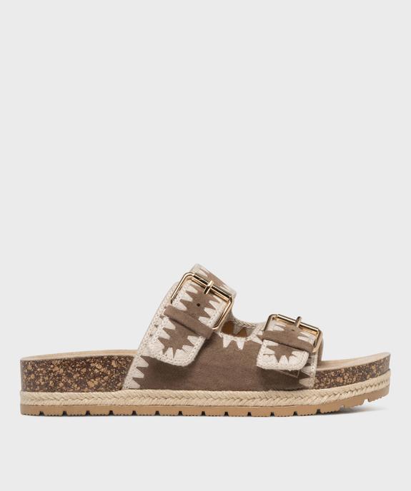 Mules à semelle plateforme et larges brides brodées femme - 5 Miles vue1 - 5 MILES - GEMO