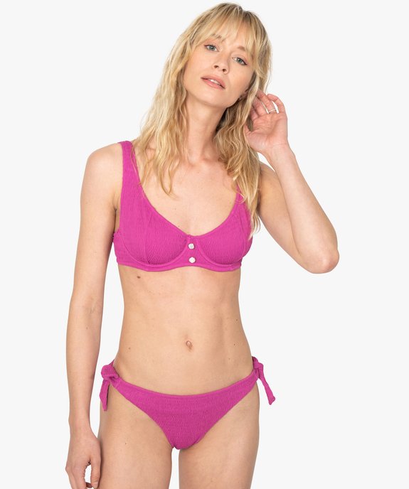 Bas de maillot de bain femme forme tanga en maille gaufrée vue3 - GEMO (PLAGE) - GEMO