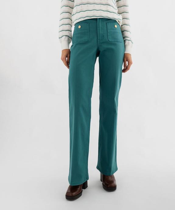 Pantalon flare taille haute en coton extensible femme vue2 - GEMO(FEMME PAP) - GEMO