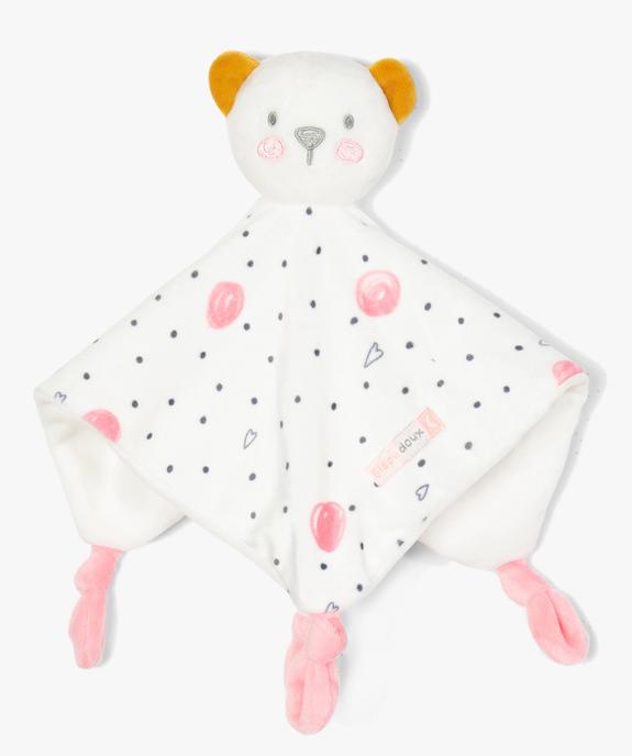 Doudou bébé à pois avec tête de nounours vue1 - GEMO - GEMO