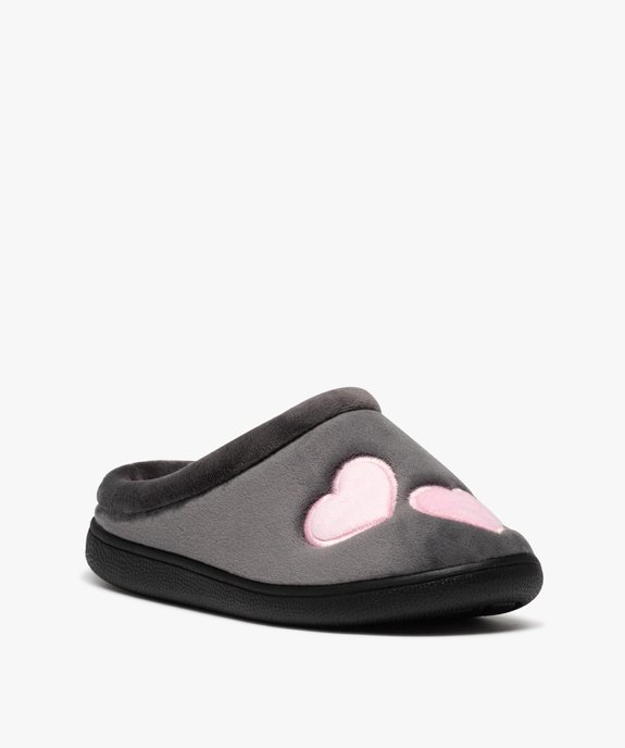 Chaussons femme mules en velours ras motifs cœurs vue2 - GEMO(HOMWR FEM) - GEMO