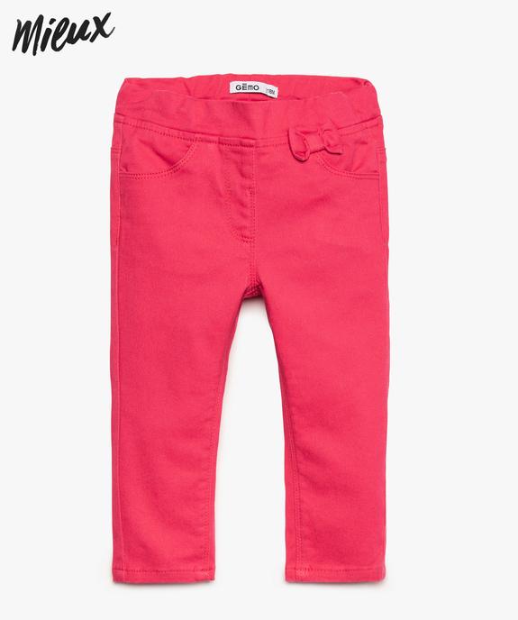 Pantalon bébé fille avec taille élastique réglable et petit nœud en coton bio vue1 - GEMO 4G BEBE - GEMO