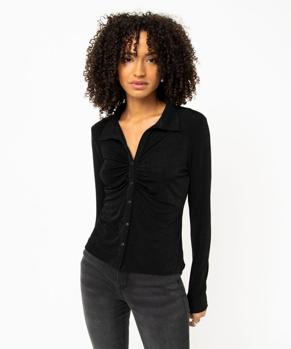 Tee-shirt à manches longues avec col chemise et boutons femme vue1 - GEMO(FEMME PAP) - GEMO