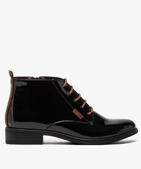 Boots femme vernies à lacet et contrefort contrastés vue1 - GEMO (CASUAL) - GEMO
