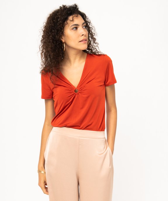 Tee-shirt à manches courtes avec décolleté en V femme vue1 - GEMO(FEMME PAP) - GEMO