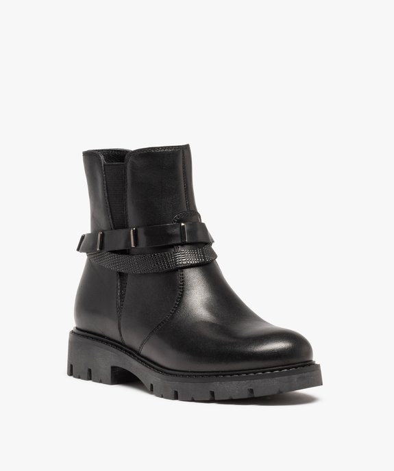 Boots chelsea fille unies dessus cuir - Tanéo vue3 - TANEO - GEMO