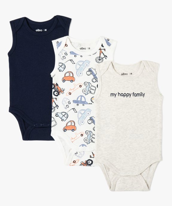 Bodies bébé sans manches à encolure américaine (lot de 3) vue1 - GEMO(BB COUCHE) - GEMO