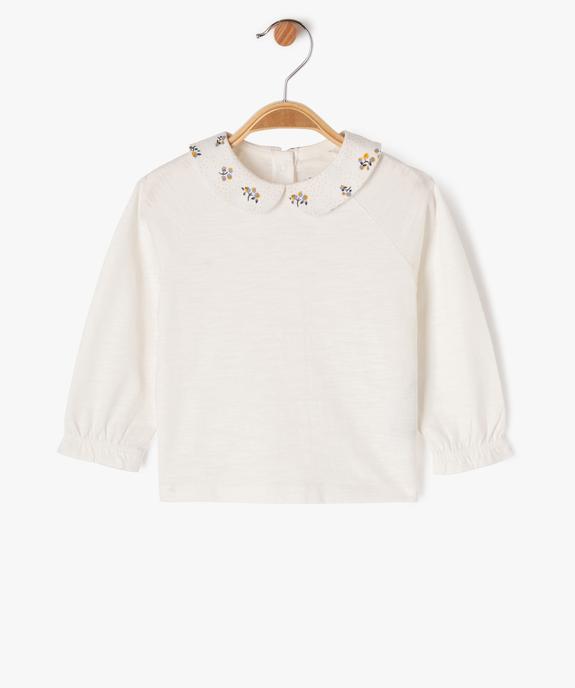 Tee-shirt manches longues à col claudine fleuri bébé fille vue2 - GEMO(BEBE DEBT) - GEMO