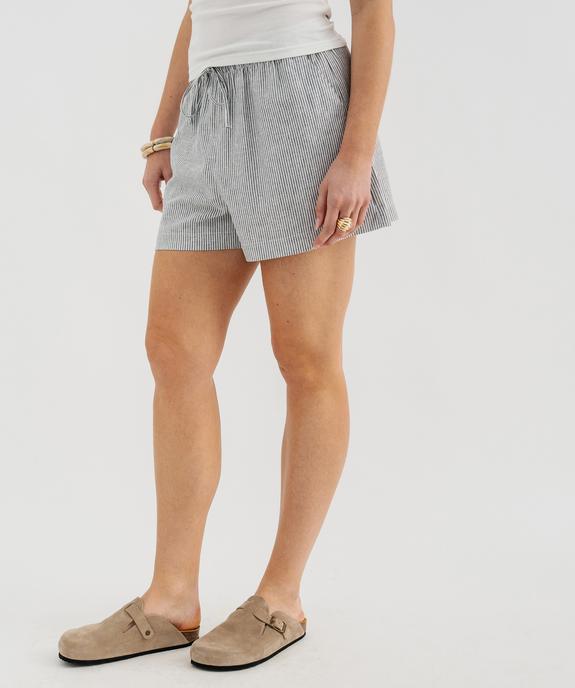 Short rayé ample en viscose et lin avec taille ajustable femme vue1 - GEMO 4G FEMME - GEMO