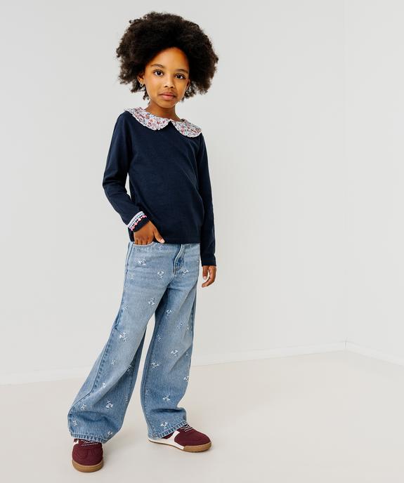 Jean straight à broderies fleuries et taille réglable fille vue1 - GEMO 4G FILLE - GEMO