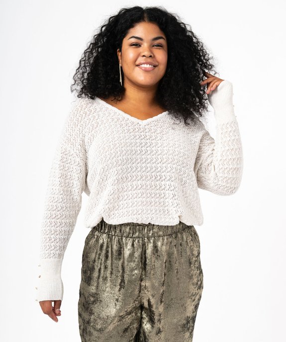 Pull en maille ajourée pailletée femme grande taille vue1 - GEMO (G TAILLE) - GEMO