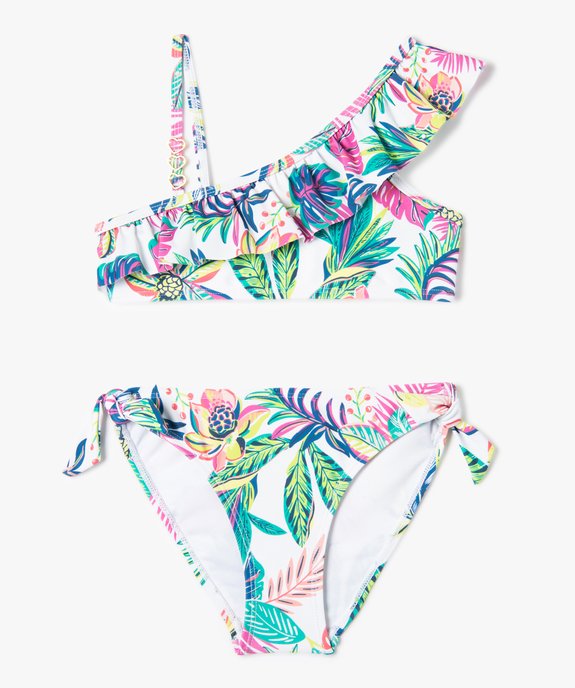 Maillot de bain fille 2 pièces à motifs fleuris avec haut asymétrique vue1 - GEMO (ENFANT) - GEMO