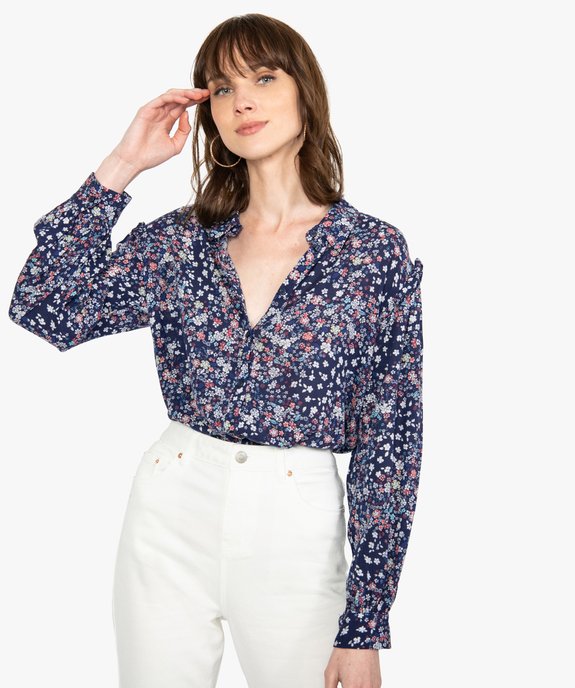 Chemise femme en crepe avec empiecements fronces aux epaules