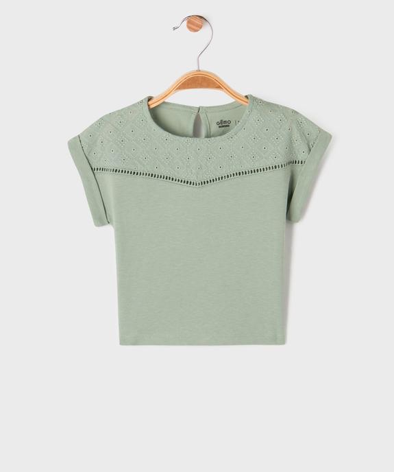 Tee-shirt manches courtes avec haut brodé bébé fille vue1 - GEMO 4G BEBE - GEMO