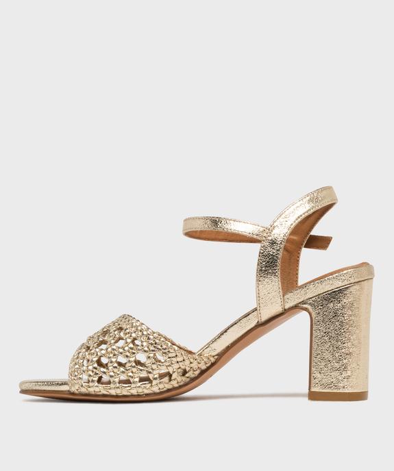 Sandales à talon à bride tressée et ajourée dorée femme vue3 - FOLLOW ME - GEMO