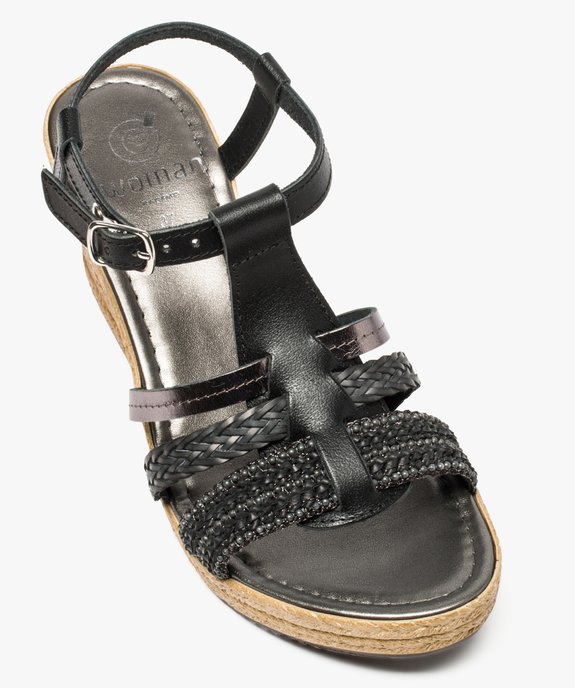 Sandales en cuir bride en T à talon compensé vue5 - GEMO(URBAIN) - GEMO