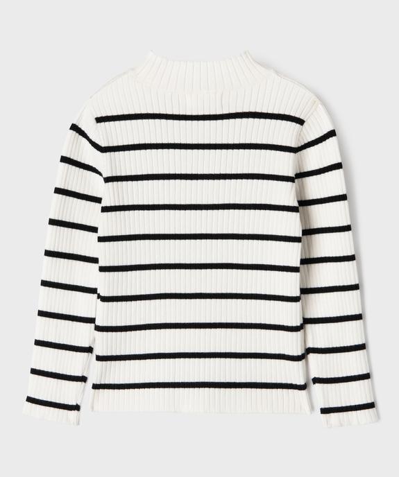 Pull rayé en maille côtelée à col montant fille vue3 - GEMO 4G FILLE - GEMO