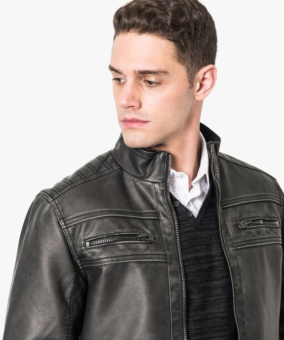 Blouson motard zippé en similicuir vue2 - GEMO (HOMME) - GEMO