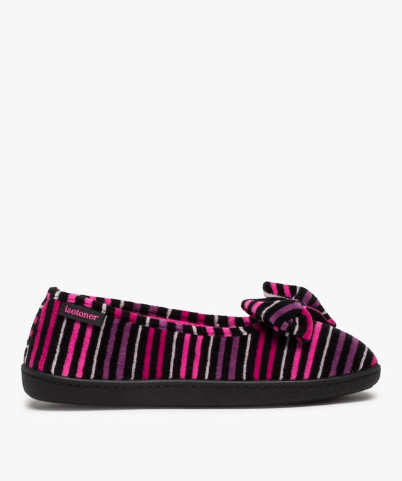 Chaussons femme ballerines rayées en velours - Isotoner vue1 - ISOTONER - GEMO