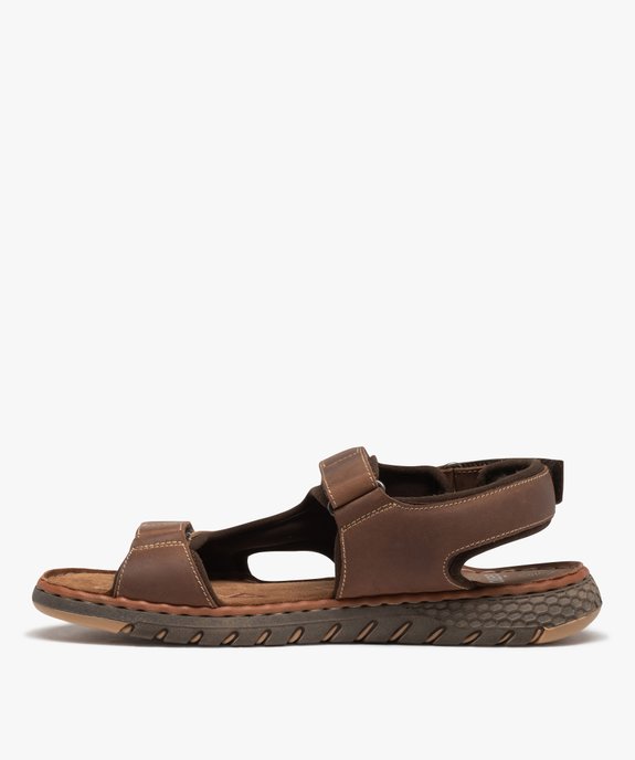 Sandales homme sport à brides scratch dessus cuir vue3 - GEMO (CASUAL) - GEMO
