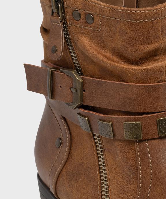 Boots femme zippées à talon carré et semelle crantée col plissé vue12 - EMILIA ROSA - GEMO