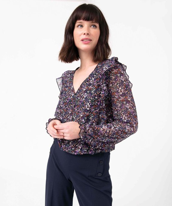 Tee-shirt femme avec manches en voile et volants vue1 - GEMO(FEMME PAP) - GEMO