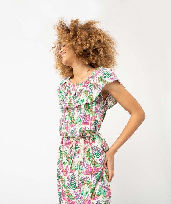 Robe femme longueur chevilles avec col Bardot à volant vue2 - GEMO 4G FEMME - GEMO