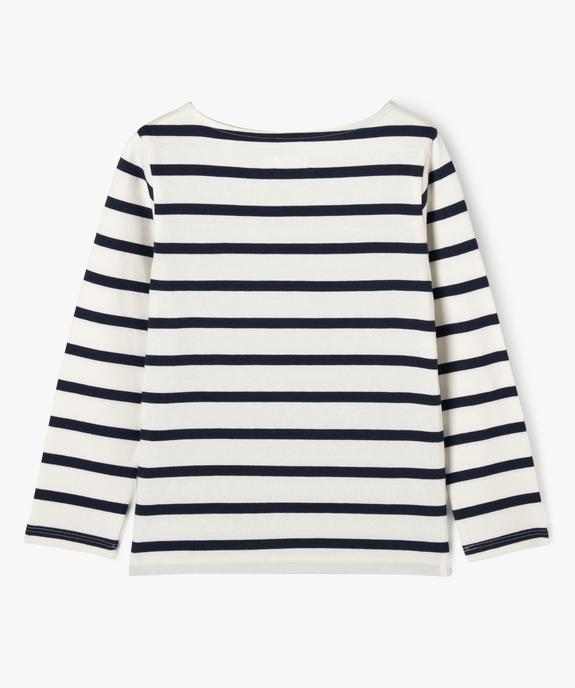 Tee-shirt manches longues à rayures et col bateau fille vue4 - GEMO 4G FILLE - GEMO