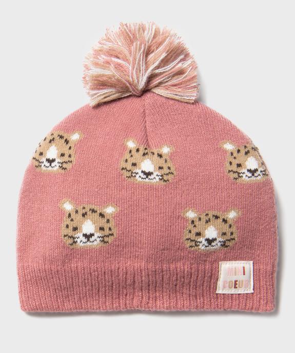 Bonnet en maille à motifs félins bébé fille vue1 - GEMO(BEBE DEBT) - GEMO