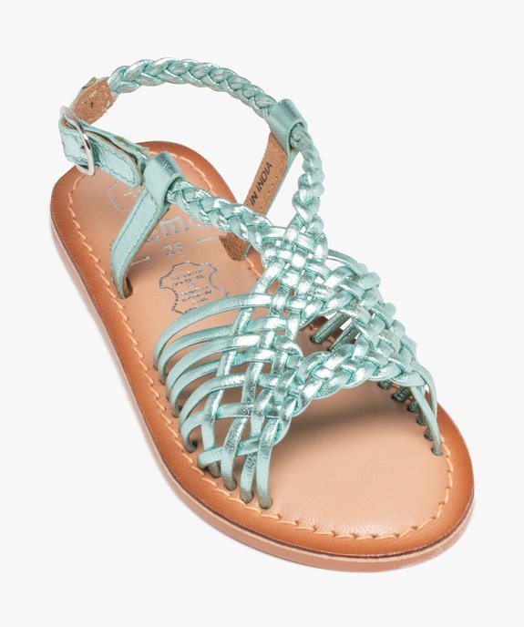 Sandales fille à fines brides en cuir tressées métallisées vue5 - GEMO (ENFANT) - GEMO