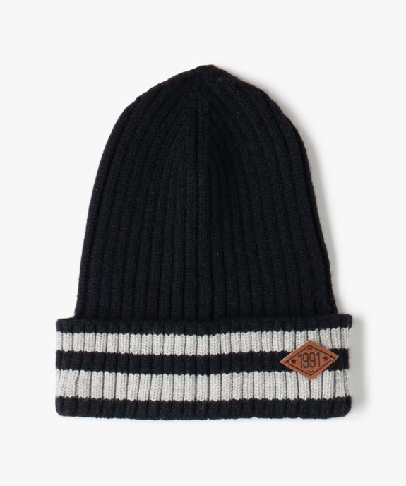 Bonnet garçon en maille côtelée avec revers bicolore vue1 - GEMO (ENFANT) - GEMO
