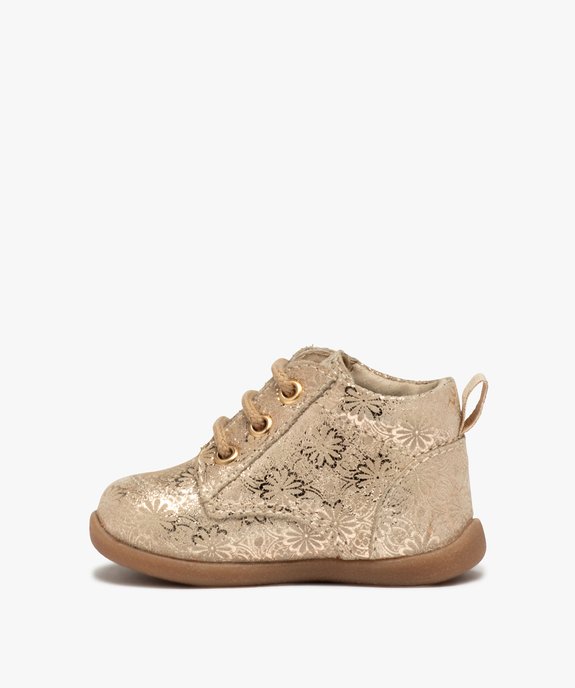 Bottillons premiers pas bébé fille en cuir imprimé vue3 - GEMO(BEBE DEBT) - GEMO