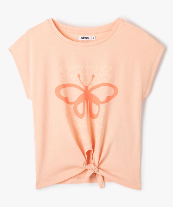 Tee-shirt fille à manches courtes, base nouée et imprimé vue1 - GEMO (ENFANT) - GEMO