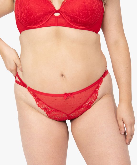 Tanga femme en dentelle, brides satin et motifs plumetis vue1 - GEMO(HOMWR FEM) - GEMO