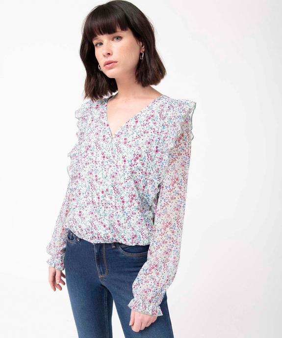 Tee-shirt femme avec manches en voile et volants vue1 - GEMO(FEMME PAP) - GEMO