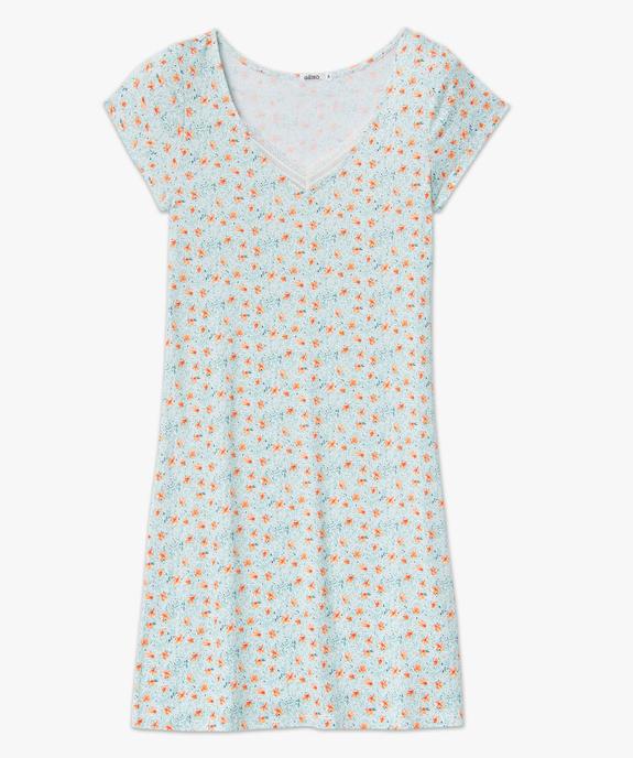 Chemise de nuit en maille extensible avec col V en dentelle femme vue4 - GEMO 4G FEMME - GEMO