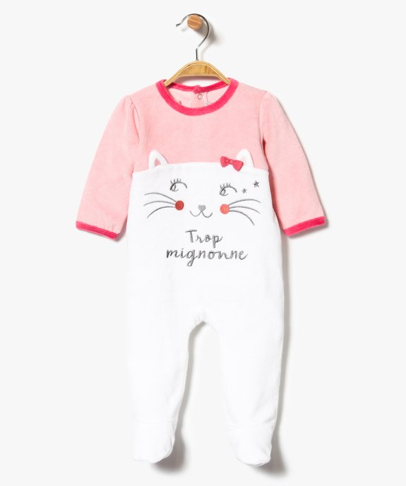 Pyjama en velours pour bébé fille motif chat vue1 - GEMO(BB COUCHE) - GEMO